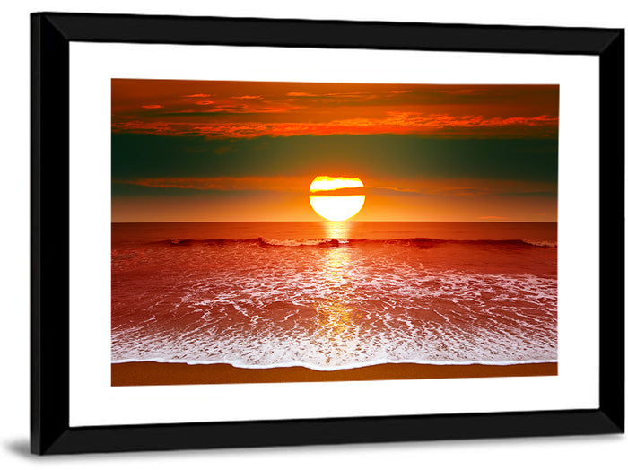 Sunset Over Ocean Wall Art as a framed print