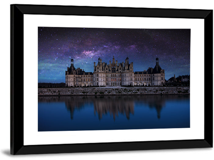 Château De Chambord Night Reflection Wall Art as a framed print