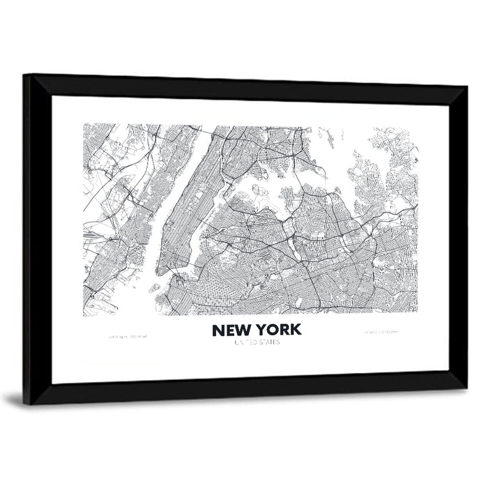 New York Street Grid Map Wall Art as a framed print