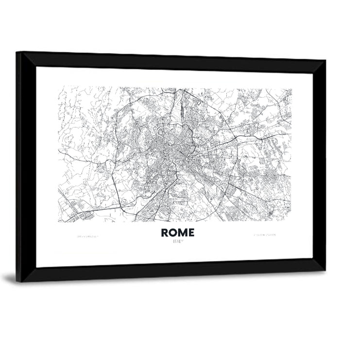Rome City Map Wall Art as a framed print