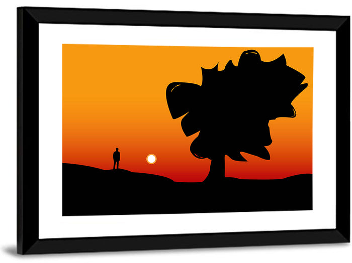 Solitary Sunset Silhouette Wall Art as a framed print
