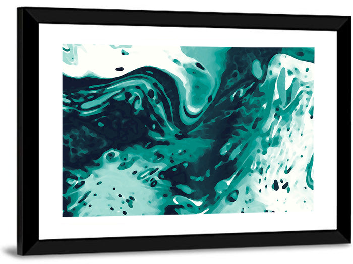 Teal Wave Abstract Wall Art as a framed print