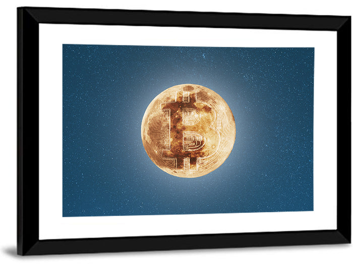 Bitcoin Circuit Moon Wall Art as a framed print