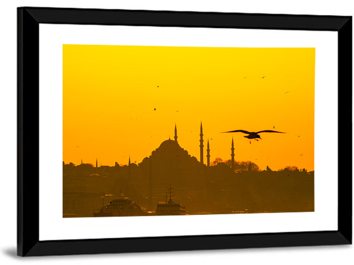 Süleymaniye Mosque Golden Hour Silhouette Wall Art as a framed print
