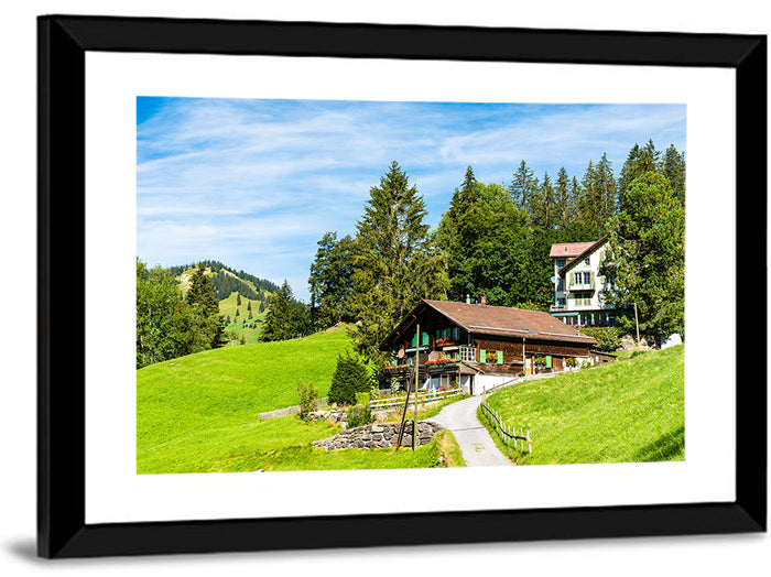 Wengen Alpine Chalet Path Wall Art as a framed print