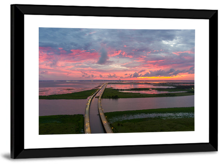 Mobile Bay Causeway at Dusk Wall Art as a framed print
