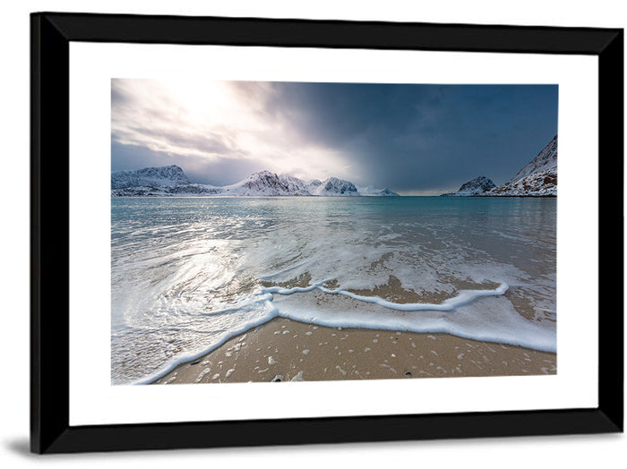 Haukland Beach Winter Light Wall Art as a framed print