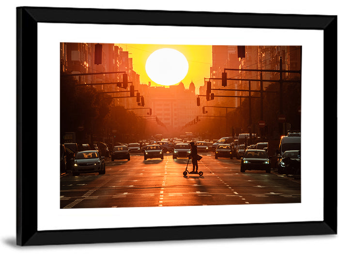 Valencia Port Avenue at Dusk Wall Art as a framed print