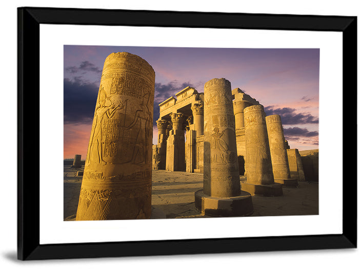 Kom Ombo Temple Pillars at Sunset Wall Art as a framed print