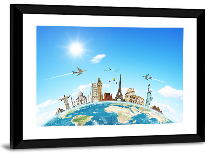 World Monuments Montage Wall Art as a framed print