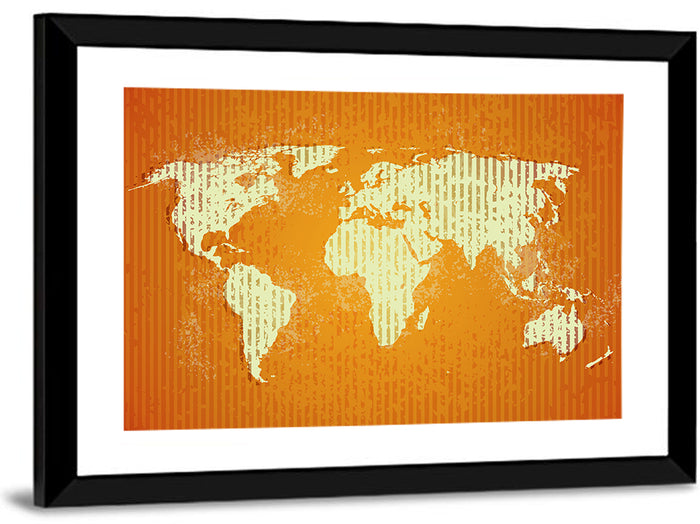 Vintage Orange World Map Wall Art as a framed print