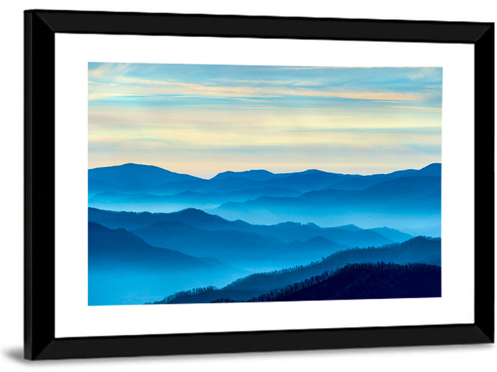 Smoky Mountain Layers at Dawn Wall Art as a framed print