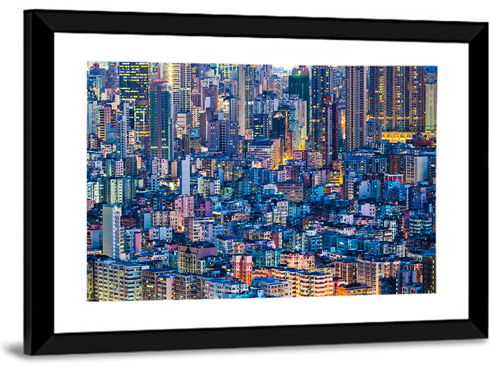 Hong Kong Night Cityscape from Above Wall Art as a framed print
