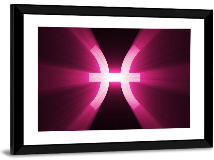 Magenta Pisces Symbol Wall Art as a framed print