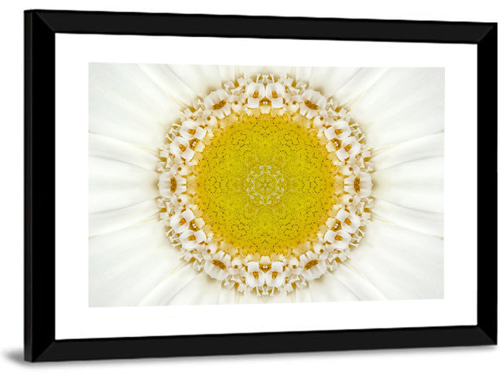 White Flower Mandala Kaleidoscope Wall Art as a framed print