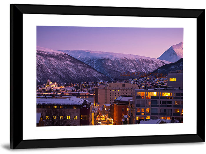 Tromsø Twilight Cityscape Wall Art as a framed print
