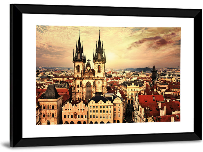 Prague Old Town Skyline at Golden Hour Wall Art as a framed print