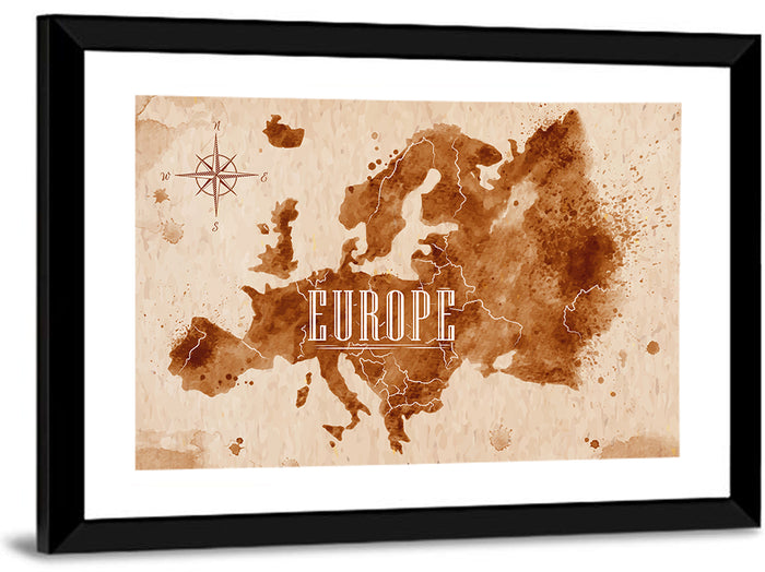 Retro Europe Map Wall Art as a framed print