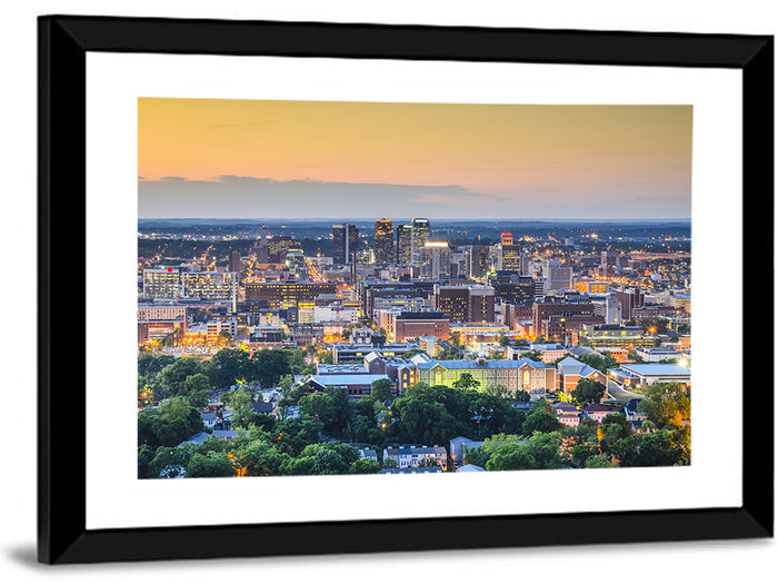 Birmingham Skyline at Golden Hour Wall Art as a framed print