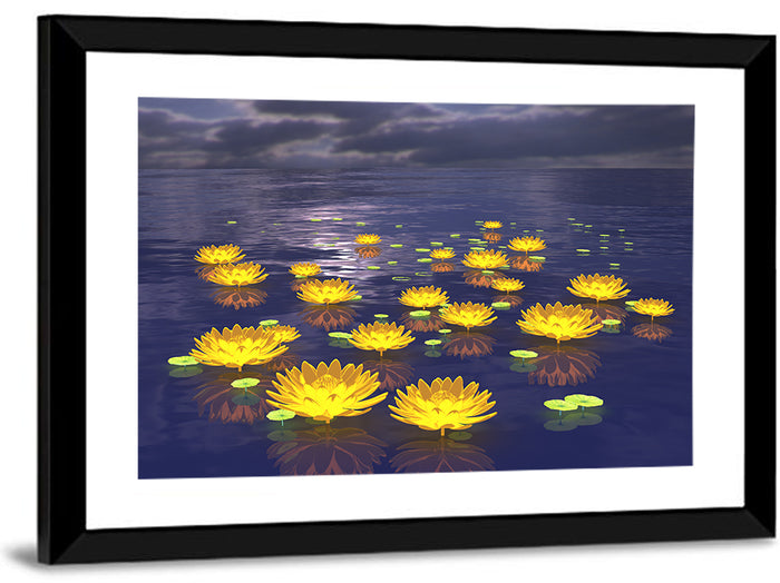 Floating Lotus at Dusk Wall Art as a framed print