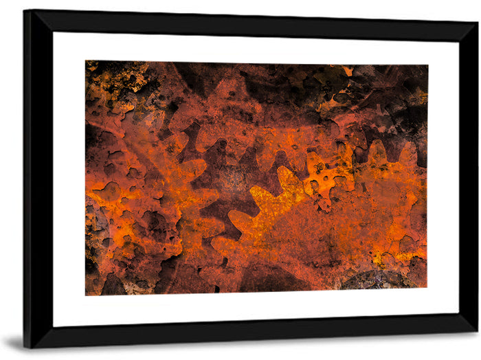 Weathered Gears Study Wall Art as a framed print