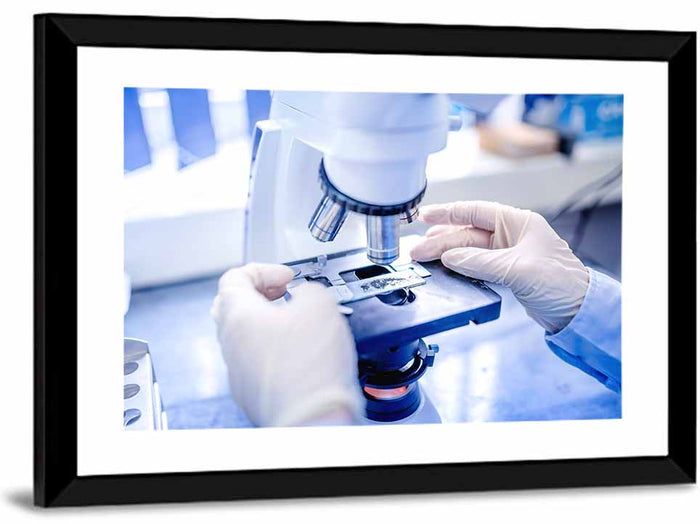 Laboratory Microscope Close-up Wall Art as a framed print