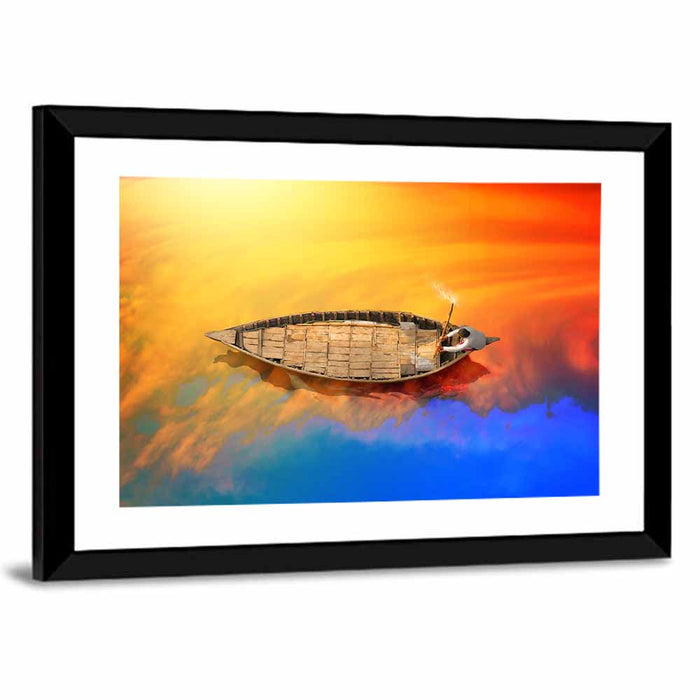 Sunset Rowboat from Above Wall Art as a framed print