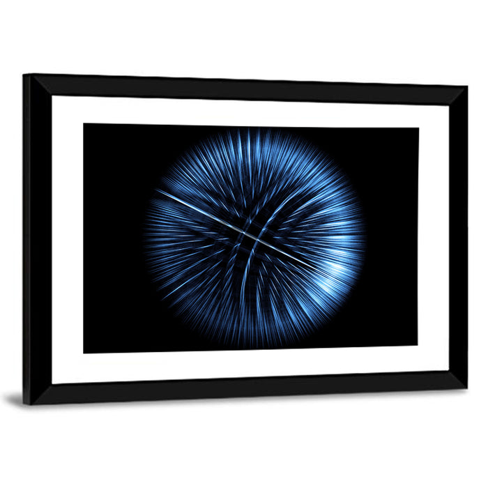 Glowing Blue Textured Sphere Wall Art as a framed print