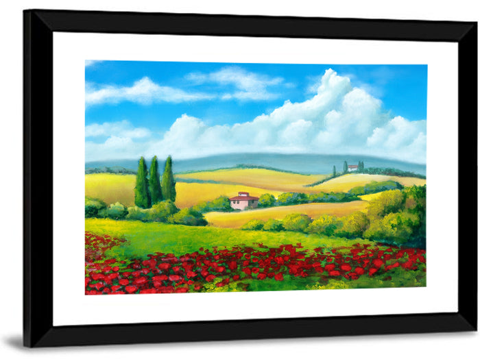Tuscan Poppy Field Wall Art as a framed print
