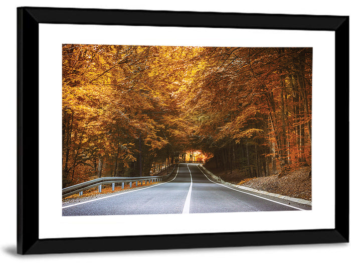 Autumn Forest Road with Canopy Wall Art as a framed print