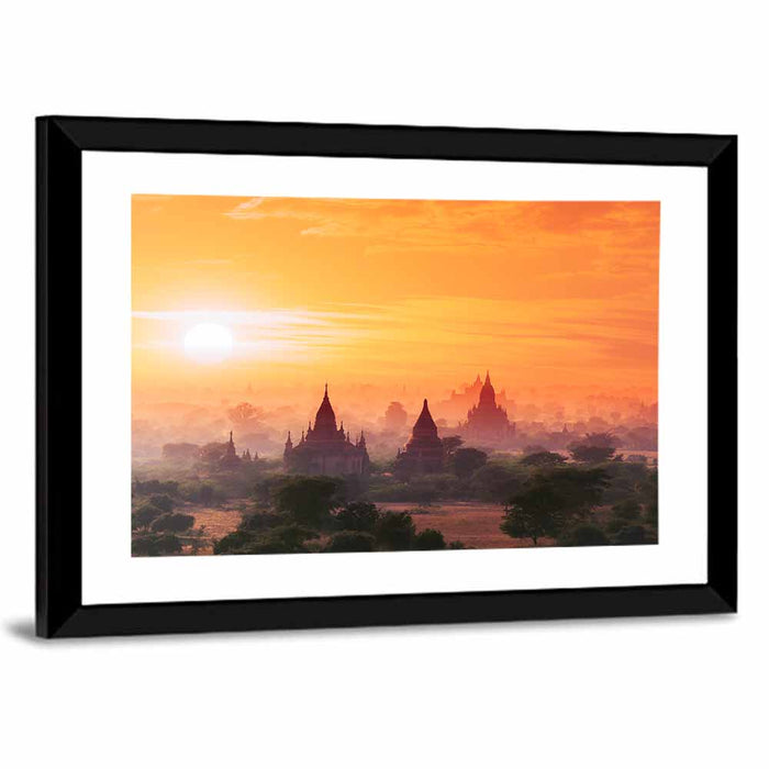 Bagan Pagodas at Sunset Wall Art as a framed print