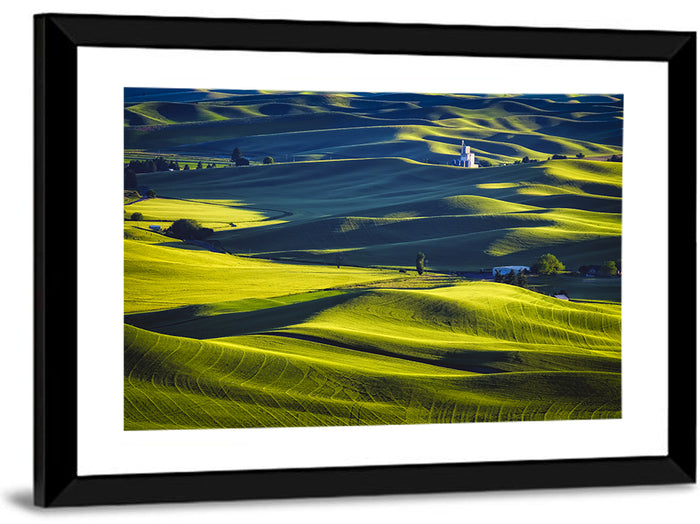 Palouse Hills with Grain Elevator Wall Art as a framed print