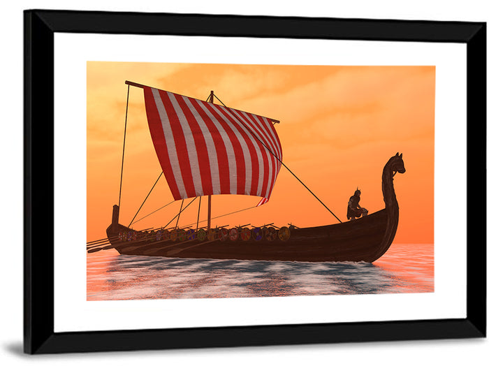 Viking Longship at Dusk Wall Art as a framed print