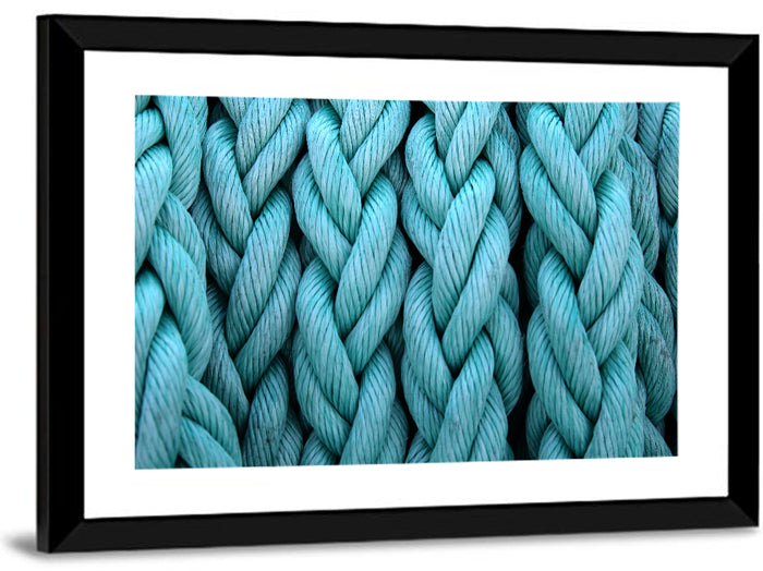 Turquoise Nautical Rope Close-up Wall Art as a framed print