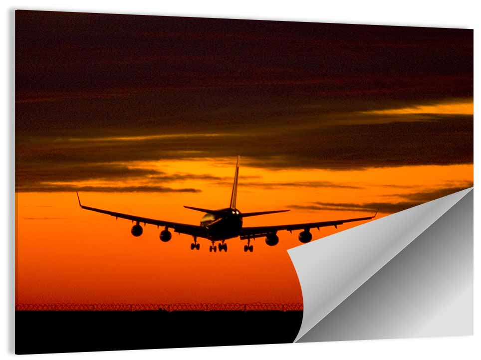 Airplane Landing at Sunset Wall Art