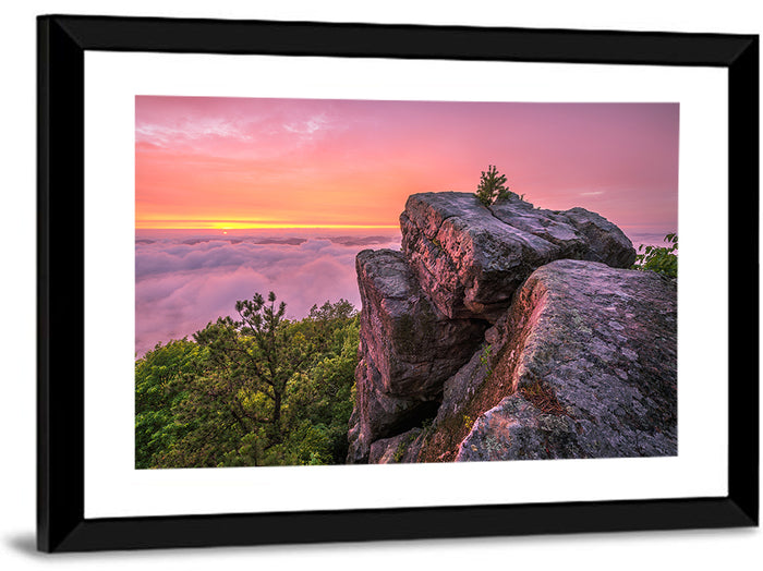 Pine Mountain Trail Sunset Over Cloud Sea Wall Art as a framed print