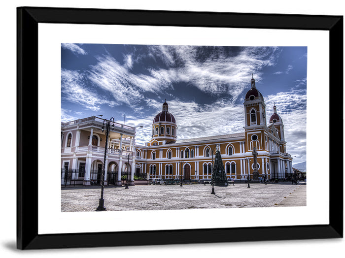 Cathedral of Granada Plaza Wall Art as a framed print