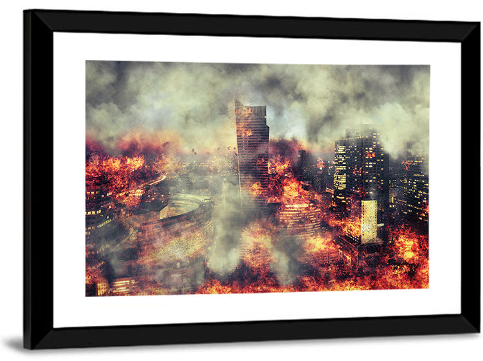 Warsaw Spire Burning City Abstract Wall Art as a framed print