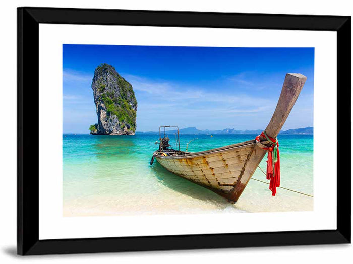 Krabi Longtail Boat Seascape Wall Art as a framed print