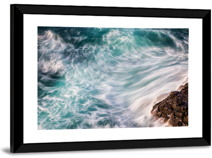 Silky Teal Ocean Waves Wall Art as a framed print
