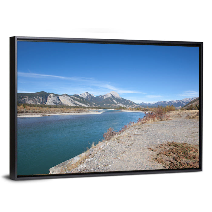 Mount Aeolus Over Athabasca Riverbank Wall Art as a framed canvas