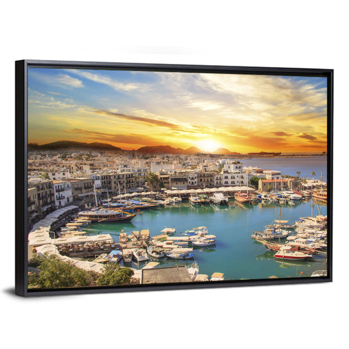Kyrenia Harbour at Sunset Wall Art as a framed canvas