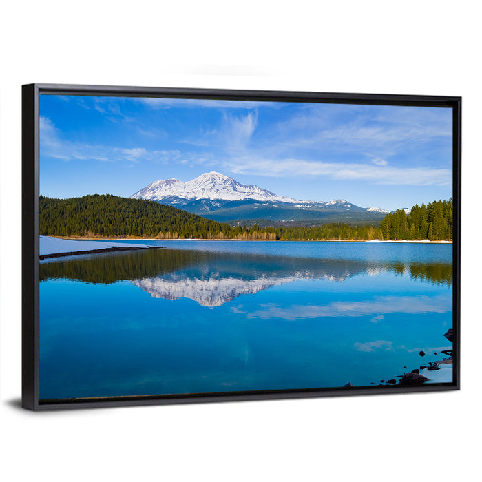 California Mountain Lake Reflection Wall Art as a framed canvas