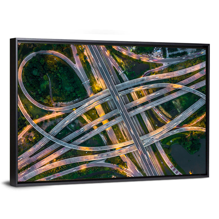 Expressway Junction at Dusk Wall Art as a framed canvas