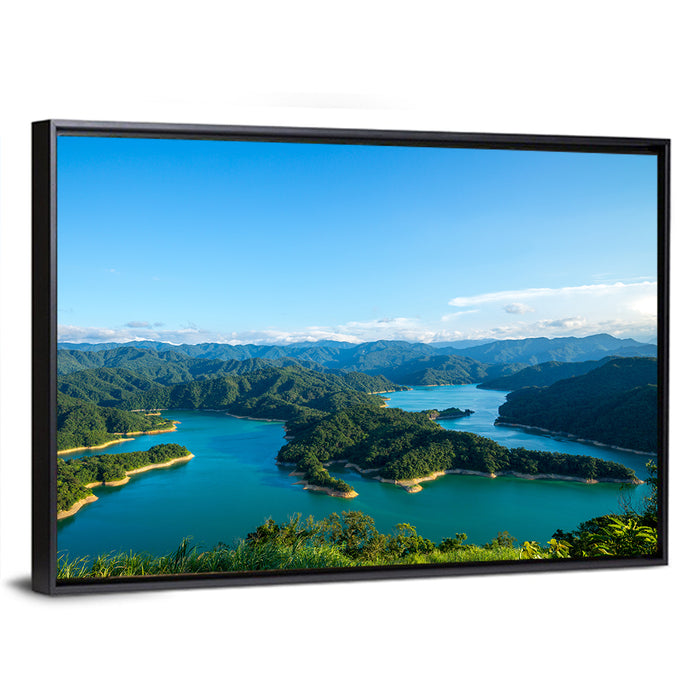 Emerald Qiandao Lake Wall Art as a framed canvas