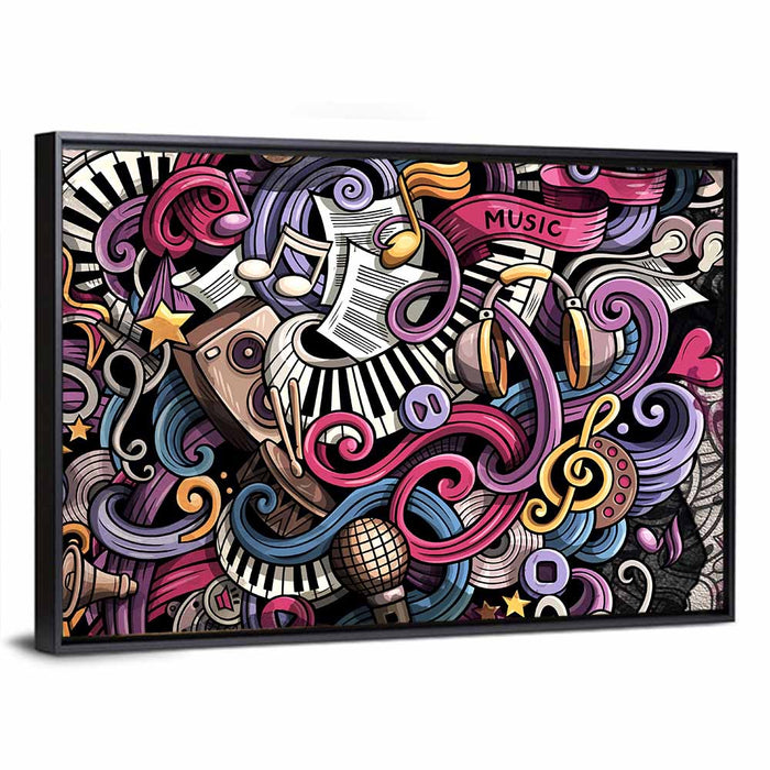 Music Doodle Illustration Wall Art as a framed canvas