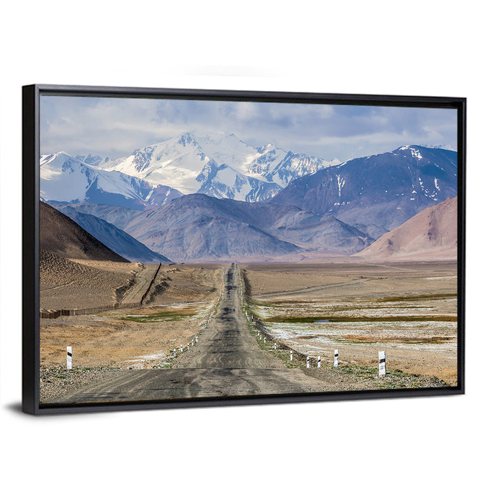 Pamir Mountain Road Wall Art as a framed canvas