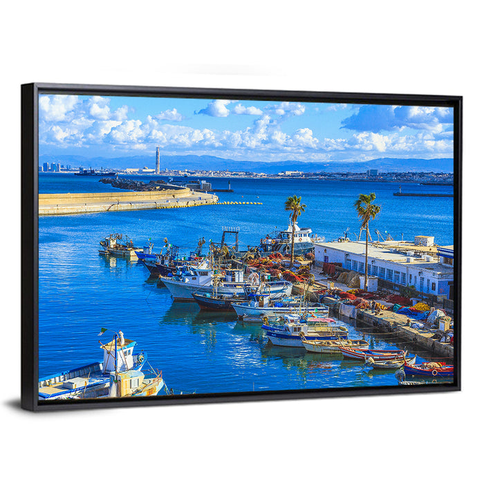 Sfax Fishing Harbor Wall Art as a framed canvas