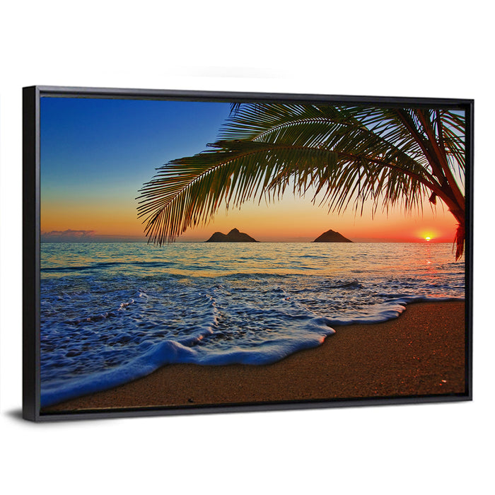 Lanikai Sunset Over Mokulua Islands Wall Art as a framed canvas