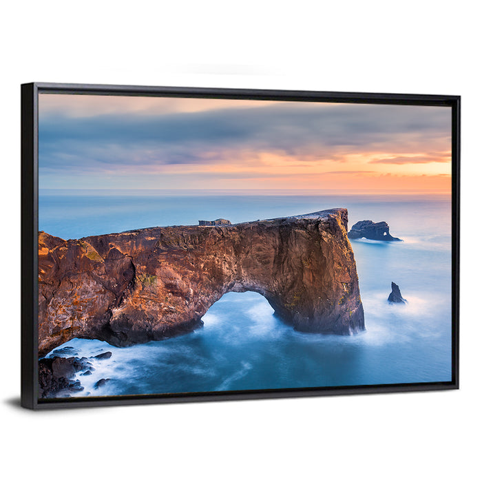 Dyrhólaey Sea Arch at Sunset Wall Art as a framed canvas